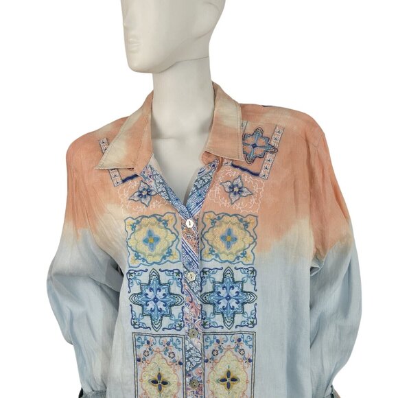 John Mark Women's Shirt Size 2X Top  Linen Tie Dye Embroidered Button Down (53) - Picture 2 of 11